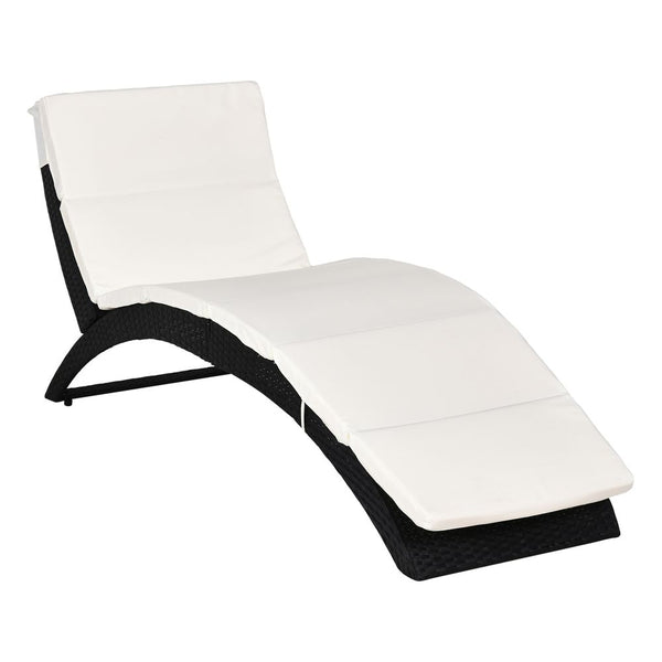Sun Lounger Rattan Hammock Sun Bed Garden Folding Recliner Chair w/ Cushion