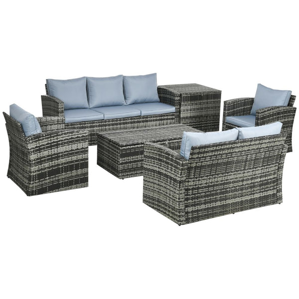 Outsunny Patio Rattan Sofa Set Conversation Furniture with Storage Grey