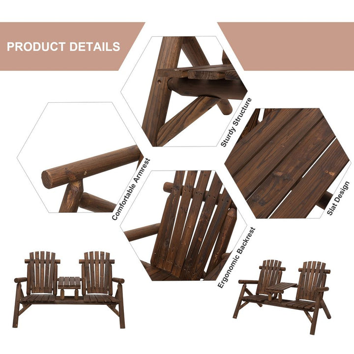 Wood Patio Chair Bench Seats with Center Coffee Table, Garden Bench