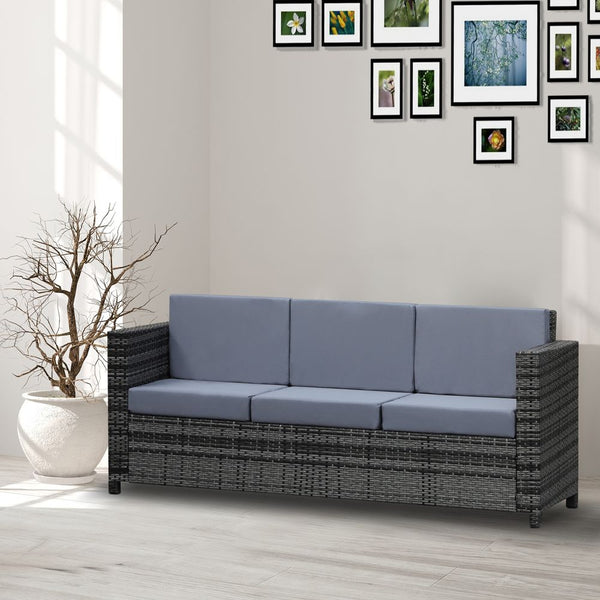 -Seater Weather Resistant Outdoor Garden Rattan Sofa Grey