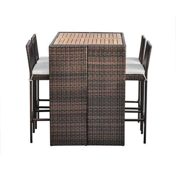  Rattan Garden Patio Furniture Bar Dining Table & Chair Set