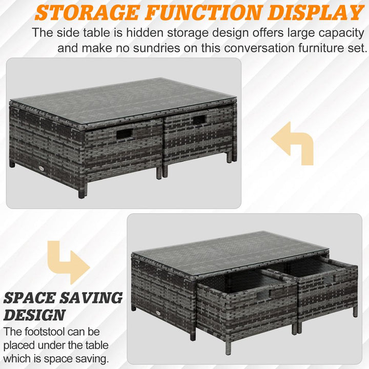  Rattan Sofa Storage & Table & Drawers Cushions Corner Trunk Coffee Grey