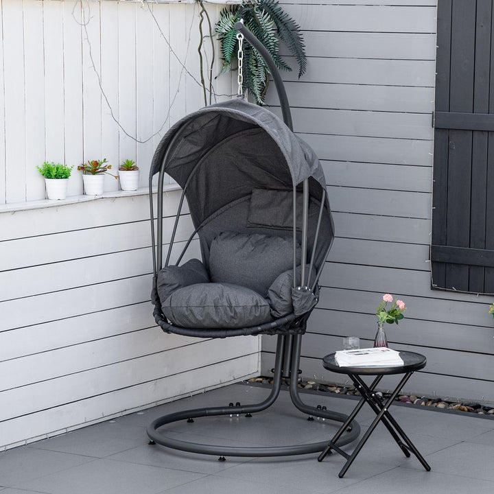 Hanging Egg Chair, Swing Hammock with Cushion and Stand, Grey