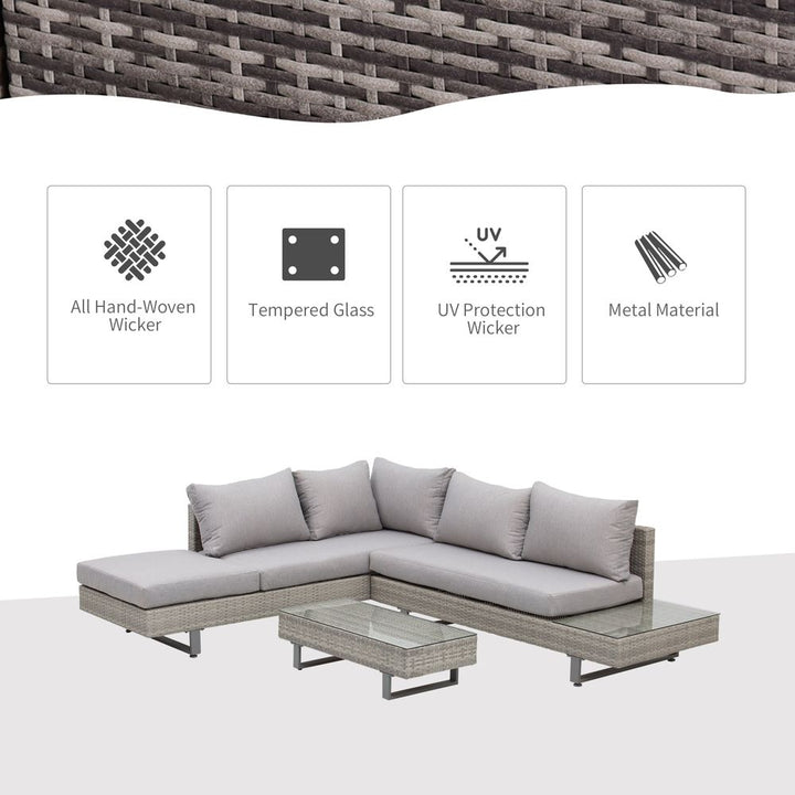 pc Rattan Sofa Set Lounge Furniture Tea Table, Side Table & Cushioned Grey
