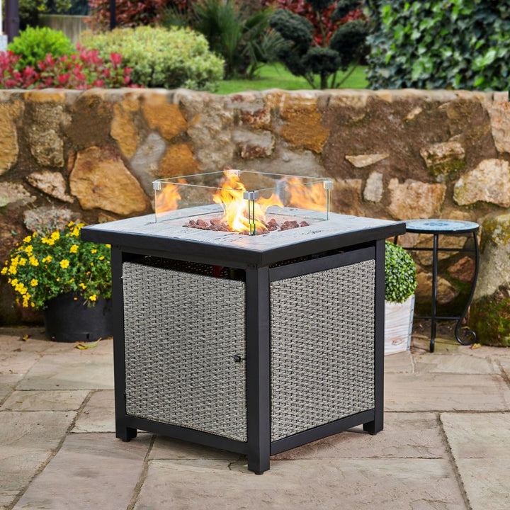 Outdoor Garden Rattan Propane Gas Fire Pit Table, Smokeless Firepit