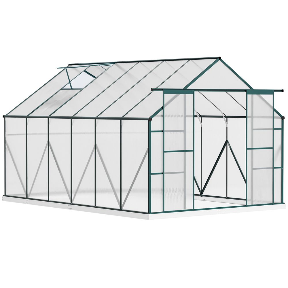 8x12ft Polycarbonate Walk Greenhouse Outdoor Double Sliding Door Outsunny