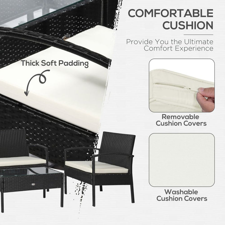 -Seater Rattan Garden Furniture Set Black Cream Outdoor Patio Bistro