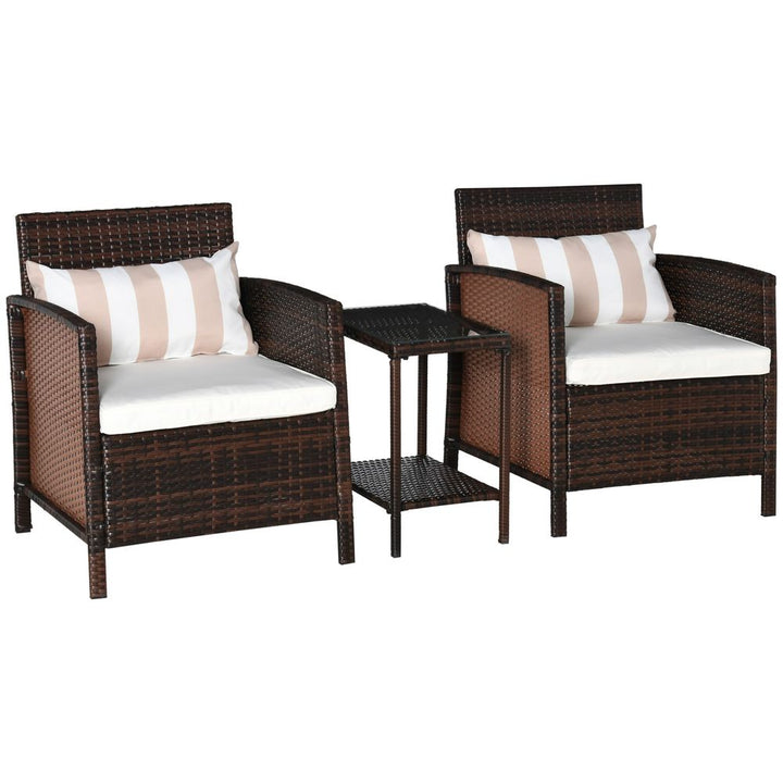  Seater Rattan Furniture Patio Bistro Set Cushion Pillow - Brown