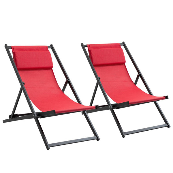 Outsunny Aluminium Frame Set Of Folding Deck Chairs Wine Red
