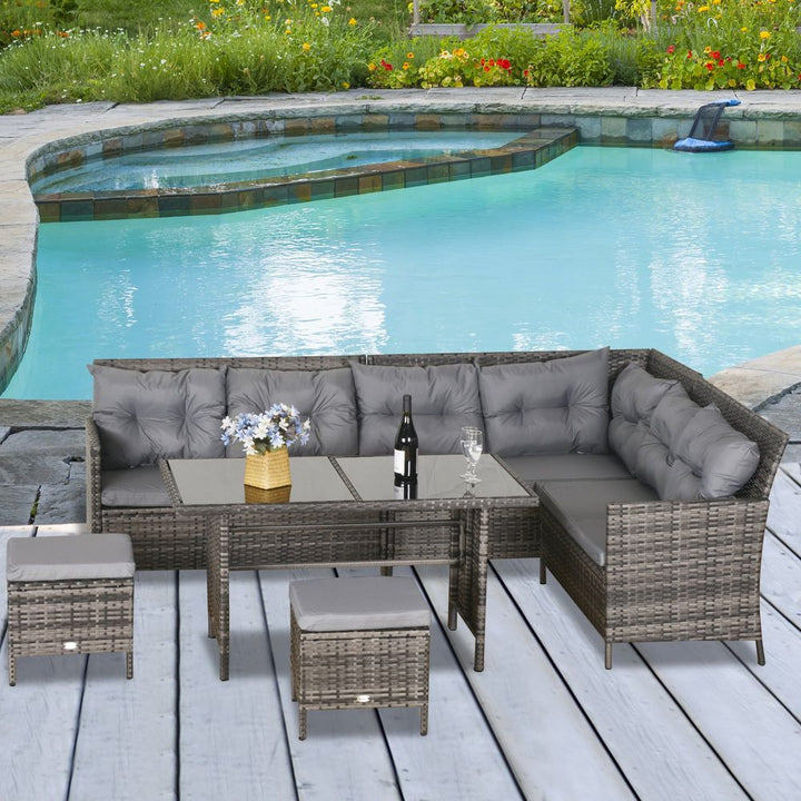 PC Garden Rattan Corner Dining Sofa -seater Wicker Table Foot Stool