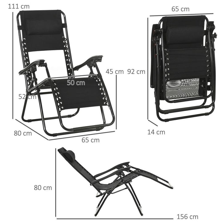 Foldable Garden Recliner Chair Set of w/ Footstool & Headrest, Black