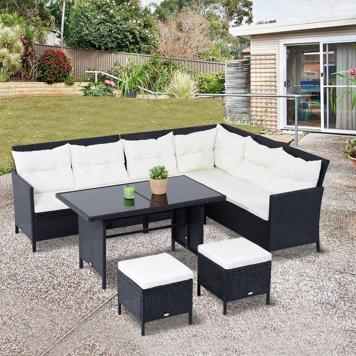 PC Garden Rattan Corner Dining Sofa -seater Wicker Table Foot Stool