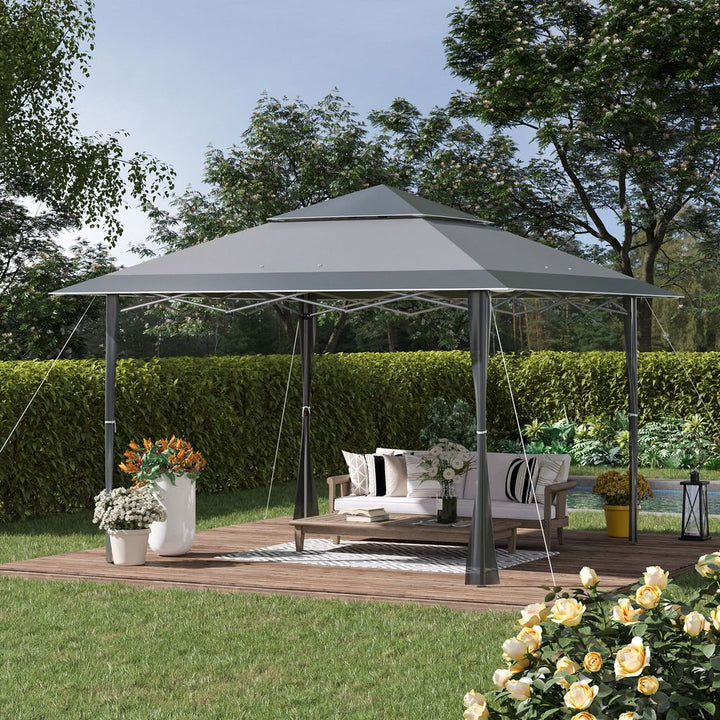 x Pop-up Gazebo Double Roof Roller Bag Steel Frame, Dark Grey