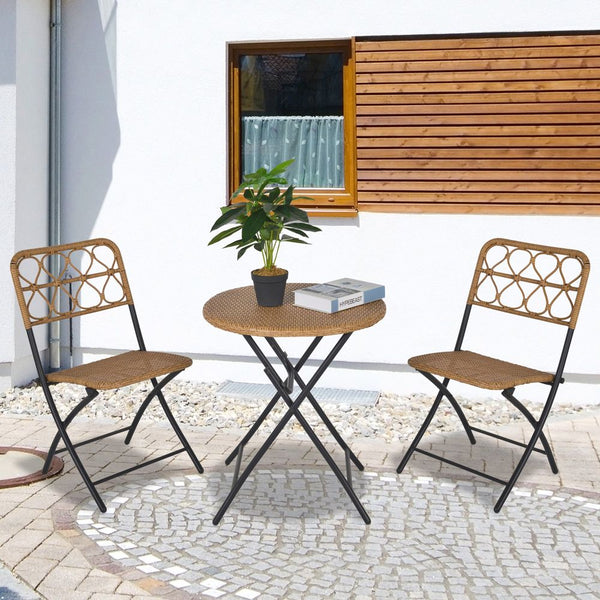  Rattan Wicker Set Easy Folding, Hand Woven Rattan Coffee Table & Chairs