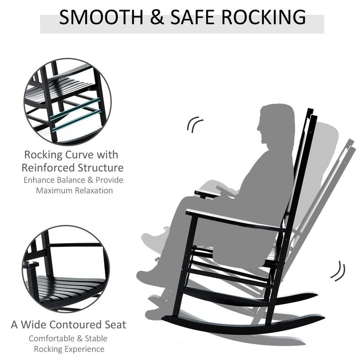 Outsunny Porch Rocking Chair, Poplar Wood, WxDxH -Black