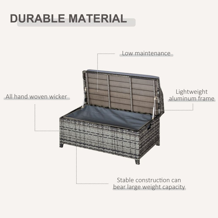 PE Rattan Bench Patio Wicker Storage Basket Seat Furniture w/ Cushion