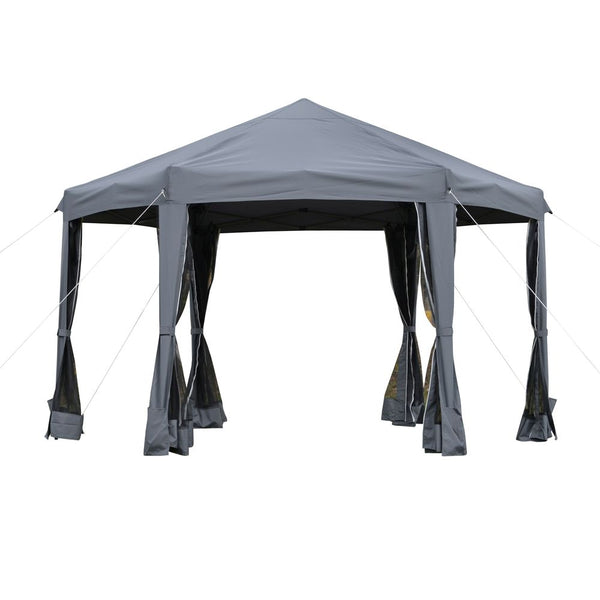 .m Pop Up Gazebo Hexagonal Canopy Tent Outdoor w/Sidewalls Grey