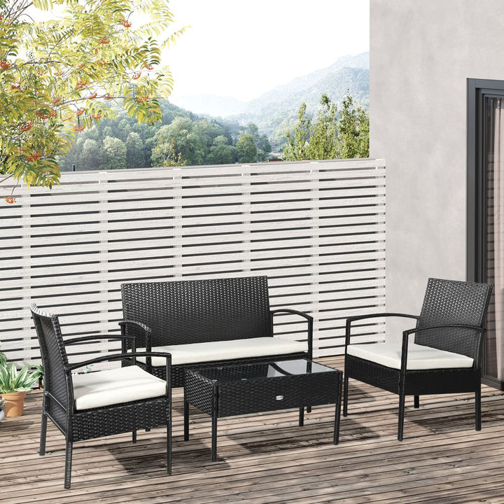 -Seater Rattan Garden Furniture Set Black Cream Outdoor Patio Bistro