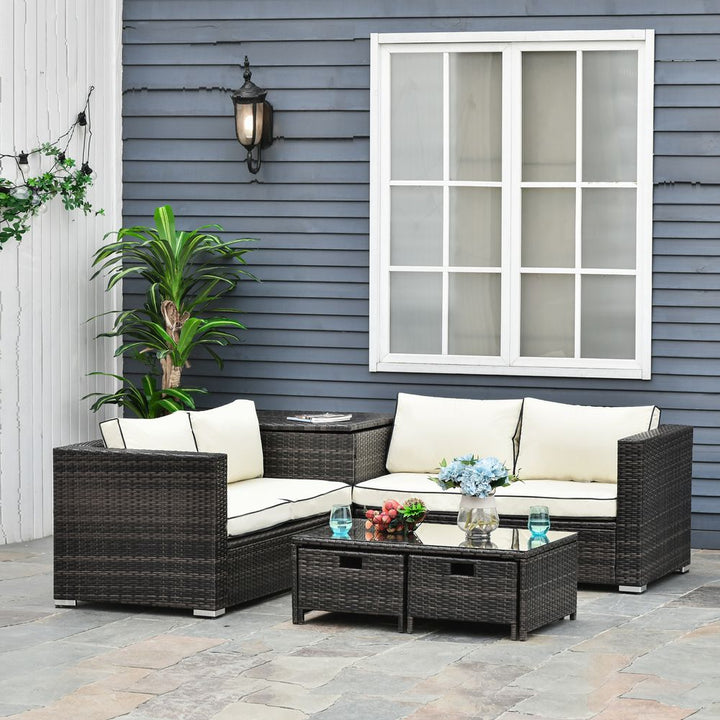 -Seater Rattan Wicker Sofa Storage & Table Set w/ Drawers - Brown