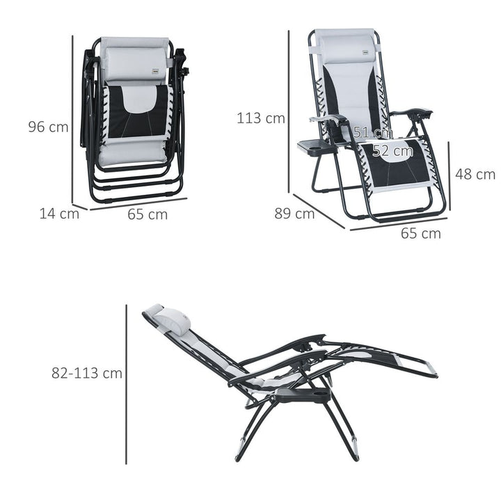 Zero Gravity Folding Recliner, Cup Holder, Adjustable Light Grey