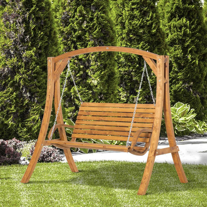 Outsunny Seater Garden Swing Seat Swing Chair, Outdoor Wooden Swing Bench Seat