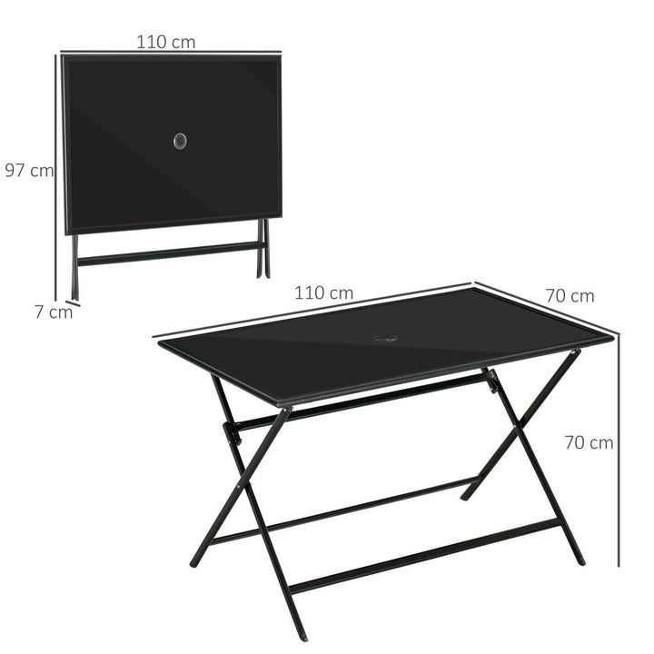 Folding Outdoor Table for , Rectangle Glass Top with Parasol Hole 