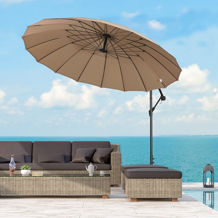 (m) Cantilever Shanghai Parasol w/ Crank Handle, Cross Base, Khaki Outsunny
