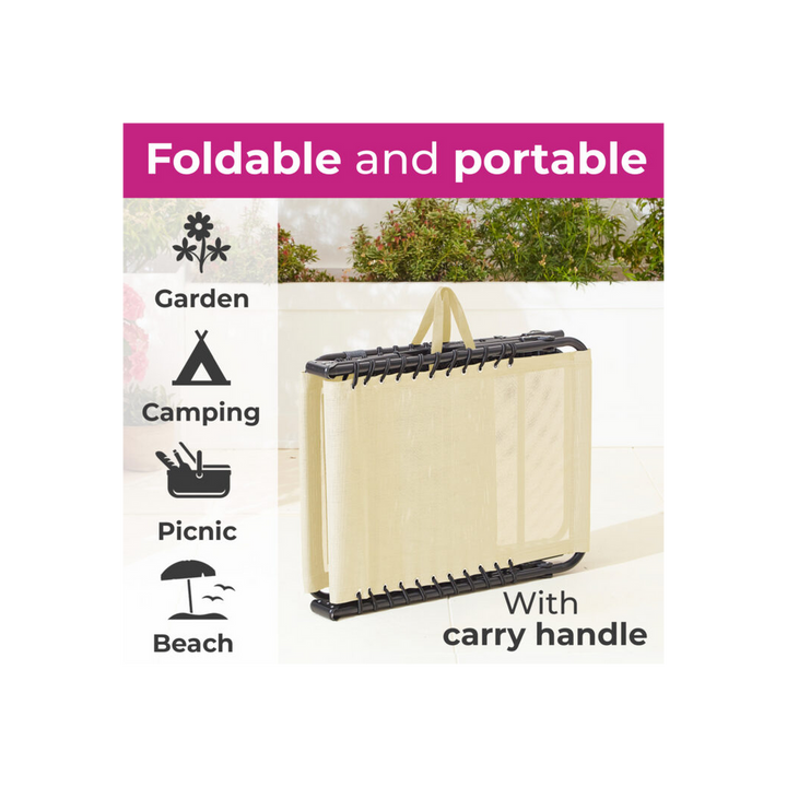 Neo Pair of Cream Outdoor Garden Folding Sun Loungers