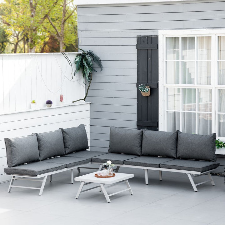 Pc Garden Seating Set w/ Convertible Sofa Lounge Table Grey Coffee