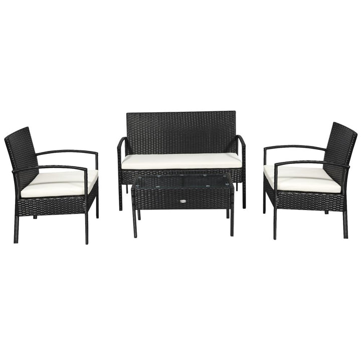 -Seater Rattan Garden Furniture Set Black Cream Outdoor Patio Bistro