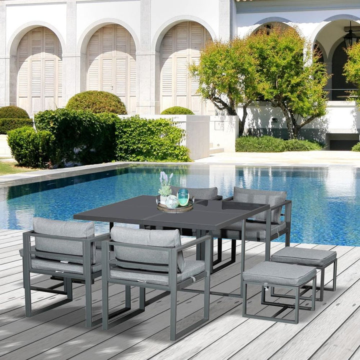 Outsunny Patio Dining Sets Chairs Ottoman Cushioned Seating and Back