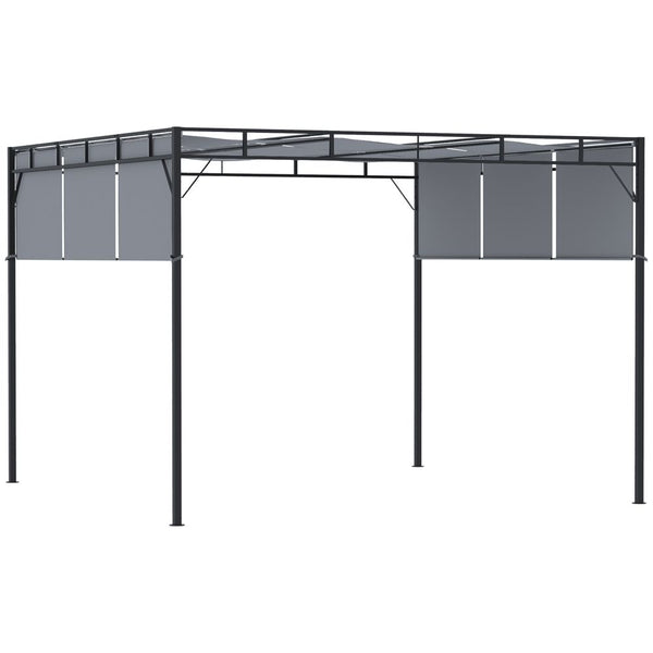 xm Steel Pergola Gazebo Garden Retractable Roof Canopy Dark Grey