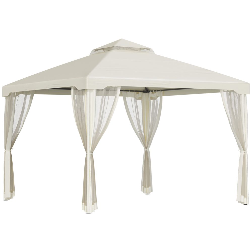 3x3m 2 Tier Polyester Draped Outdoor Garden Gazebo Cream