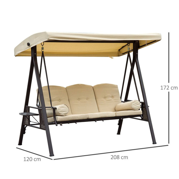 Steel Swing Chair Hammock Garden Seater Canopy Cushion Shelter Beige