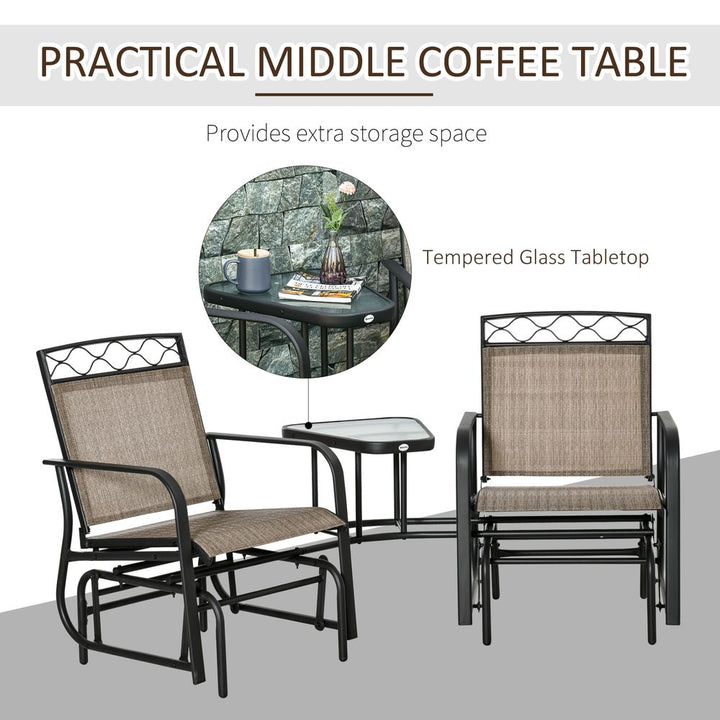 Glider Chair, Seater Patio Rocking Chairs, Tempered Glass Table, Brown