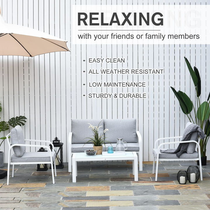 Outsunny -Seater Outdoor PE Rattan Table and Chairs Set White/Grey