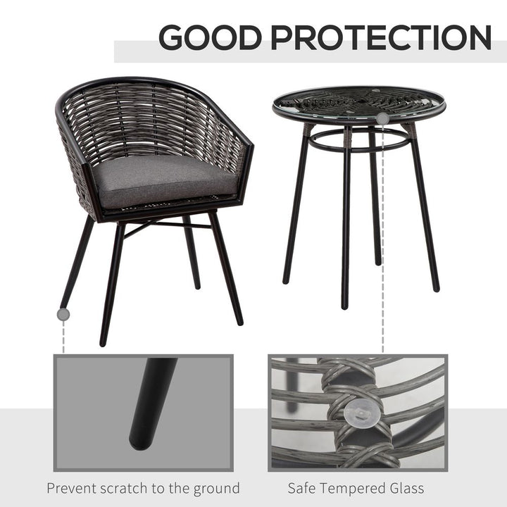 Pc Rattan Bistro Set, Patio , w/ Chairs & Coffee Table , Grey