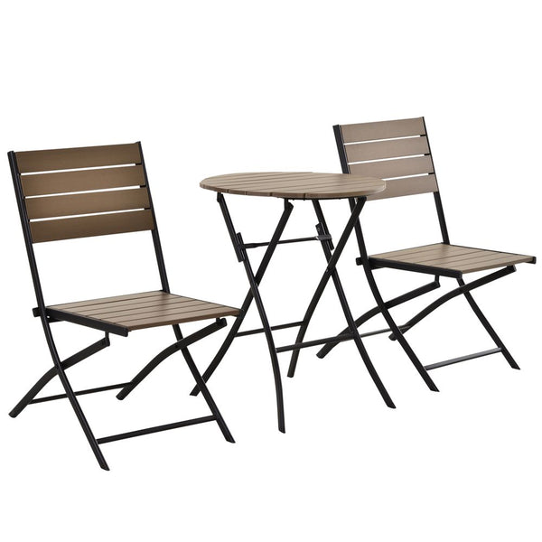 Outsunny Piece Outdoor Folding Patio Bistro Table and Slatted Chair Brown