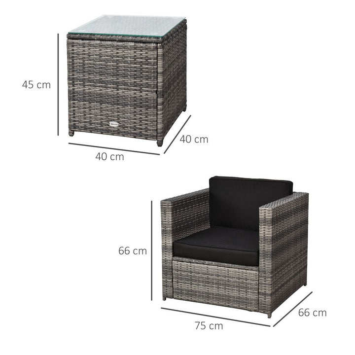 Outsunny Seater Rattan Sofa Furniture Set W/Cushions, Steel Frame-Grey