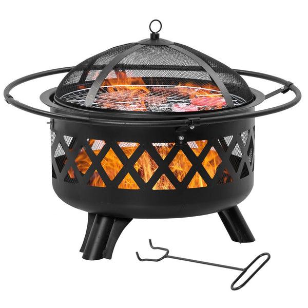 -in- Outdoor Fire Pit BBQ Grill, Patio Heater Log Wood Charcoal Burner,