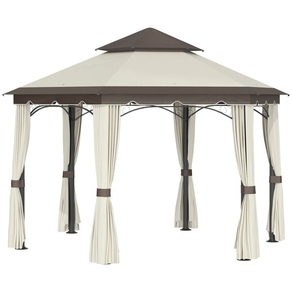 Outsunny .m Steel Gazebo Pavillion for Outdoor w/ Curtains and Tier Roof