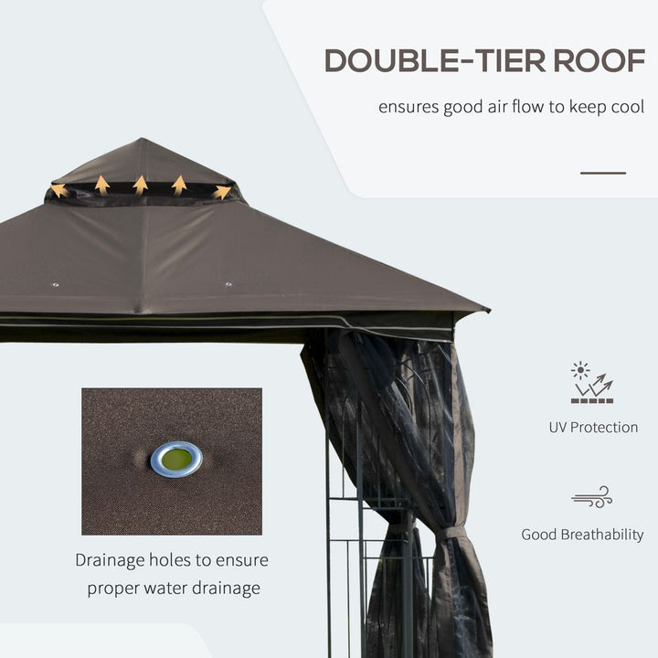 Gazebo xm Patio Canopy Double Tier Roof,esh Curtains Coffee