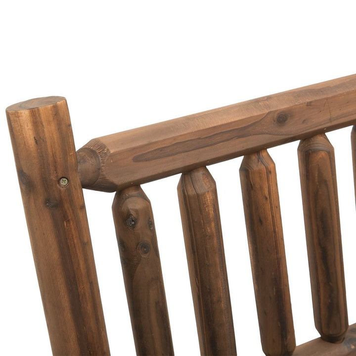 -Seater Rocking Bench Wood Frame Curved Dark Stain Brown
