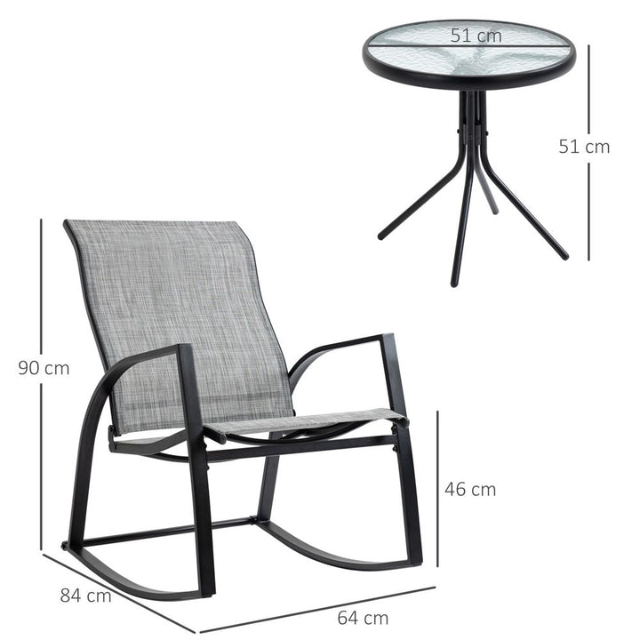 Pc Patio Bistro Set Rocking Chairs and Tempered Glass Table Coffee