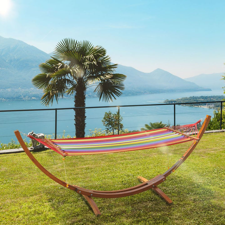 Outsunny Garden Deluxe Single Wooden Hammock W/Arc Stand Frame
