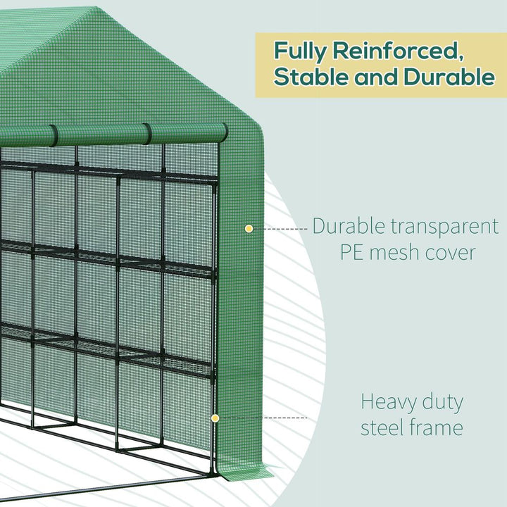 Poly Tunnel Steeple Walk in Greenhouse Removable Cover Shelves 