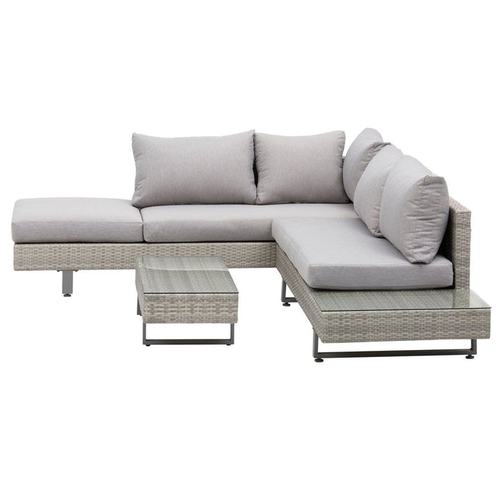pc Rattan Sofa Set Lounge Furniture Tea Table, Side Table & Cushioned Grey