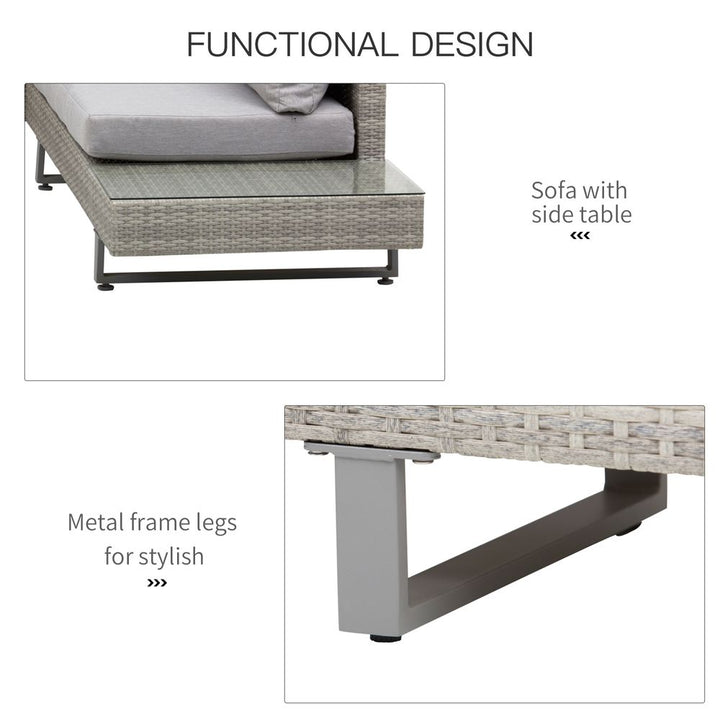 pc Rattan Sofa Set Lounge Furniture Tea Table, Side Table & Cushioned Grey