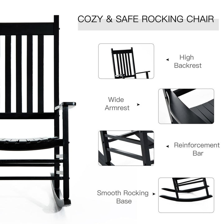 Outsunny Porch Rocking Chair, Poplar Wood, WxDxH -Black