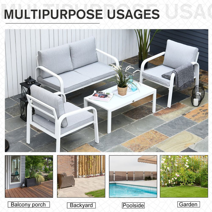 Outsunny -Seater Outdoor PE Rattan Table and Chairs Set White/Grey